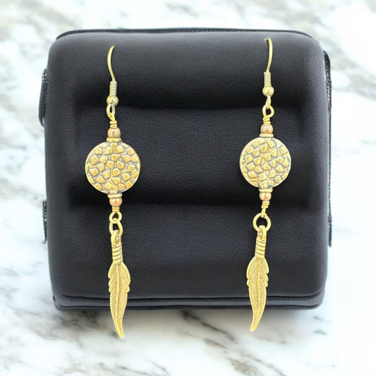 Golden Mosaic Feather Earrings