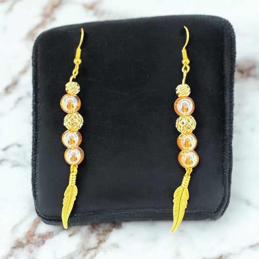 Golden Spirit Feather Earrings