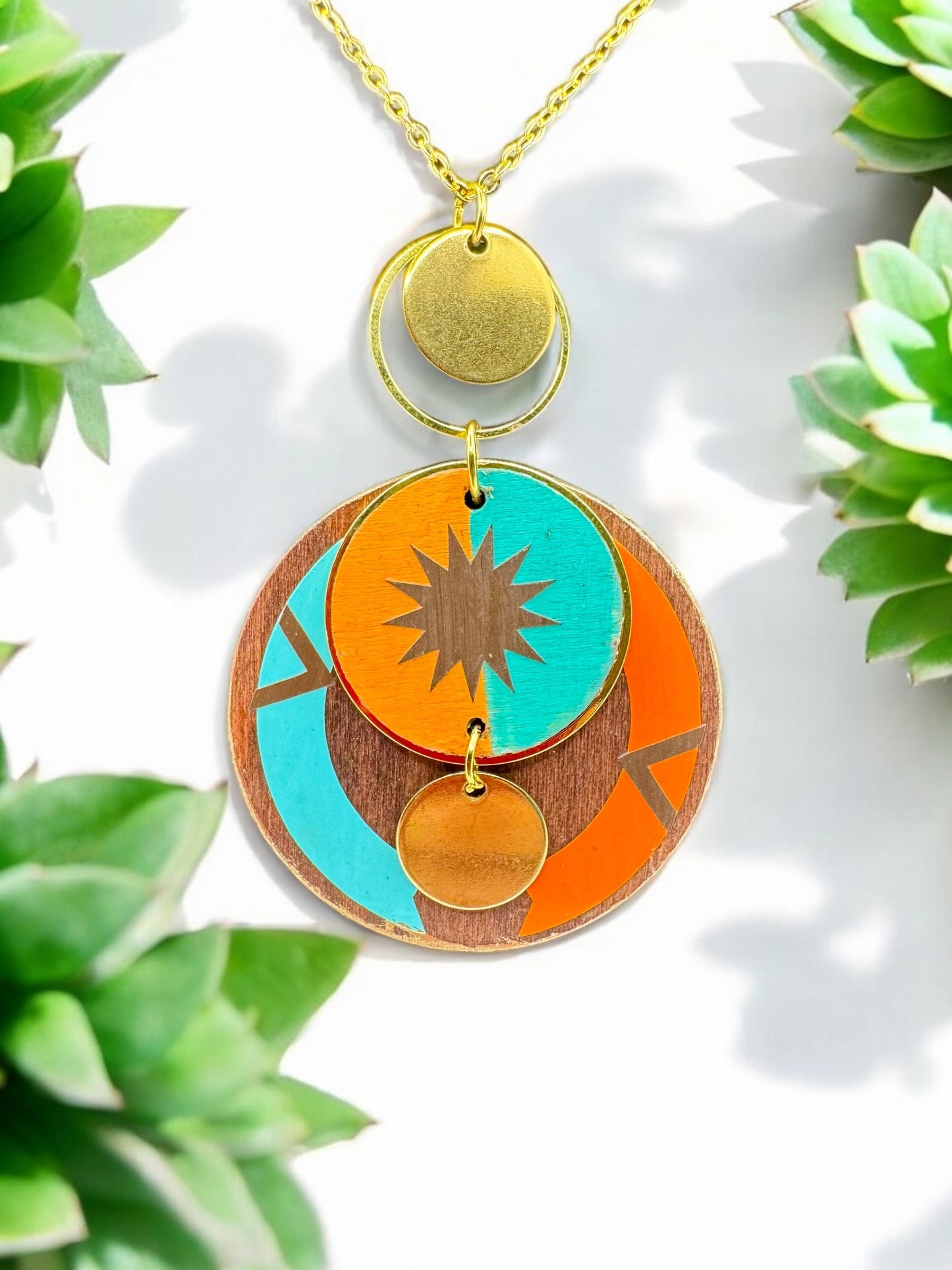 Radiant Harmony Hand-Painted Wood Pendant Necklace