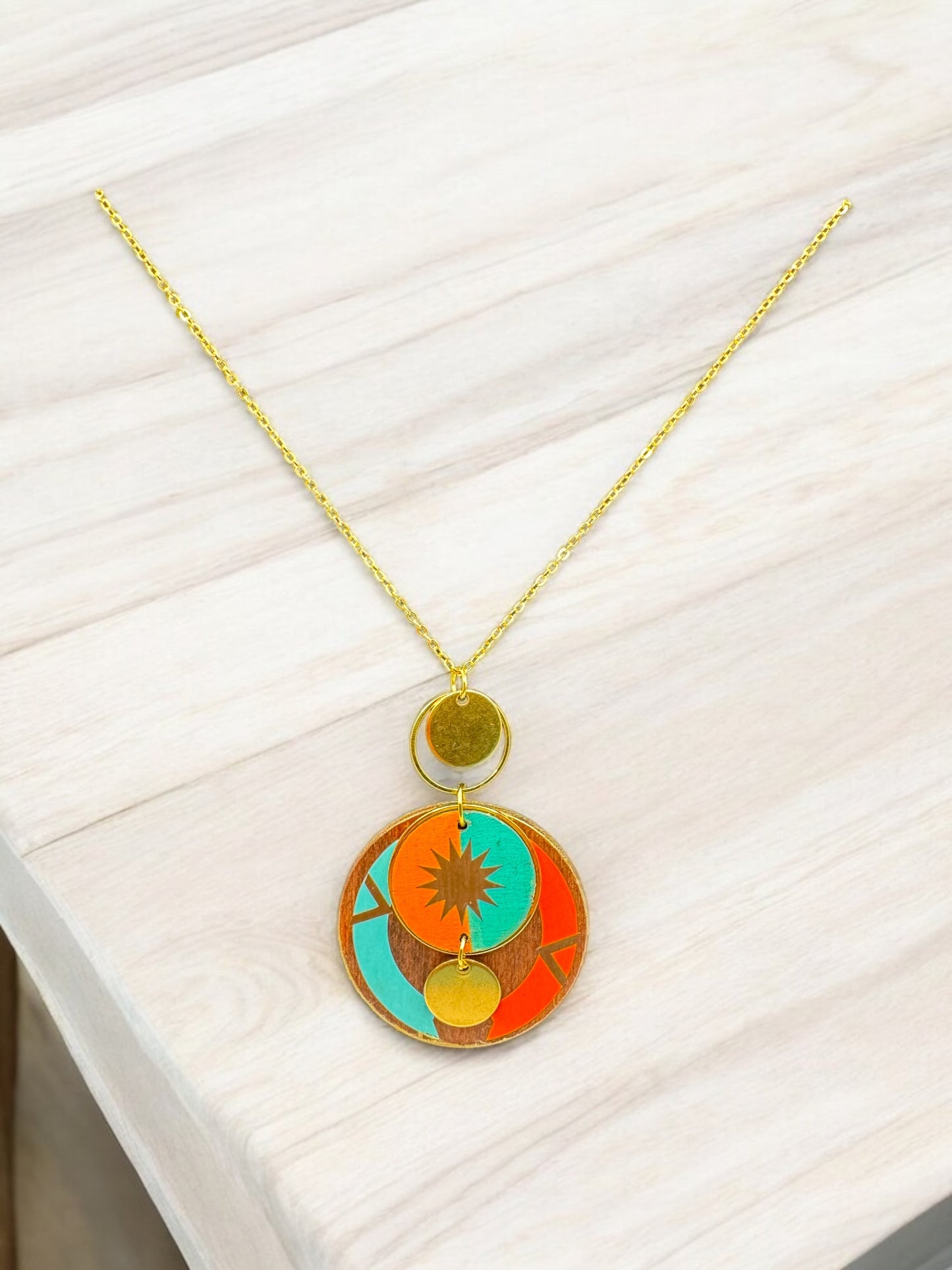 Radiant Harmony Hand-Painted Wood Pendant Necklace