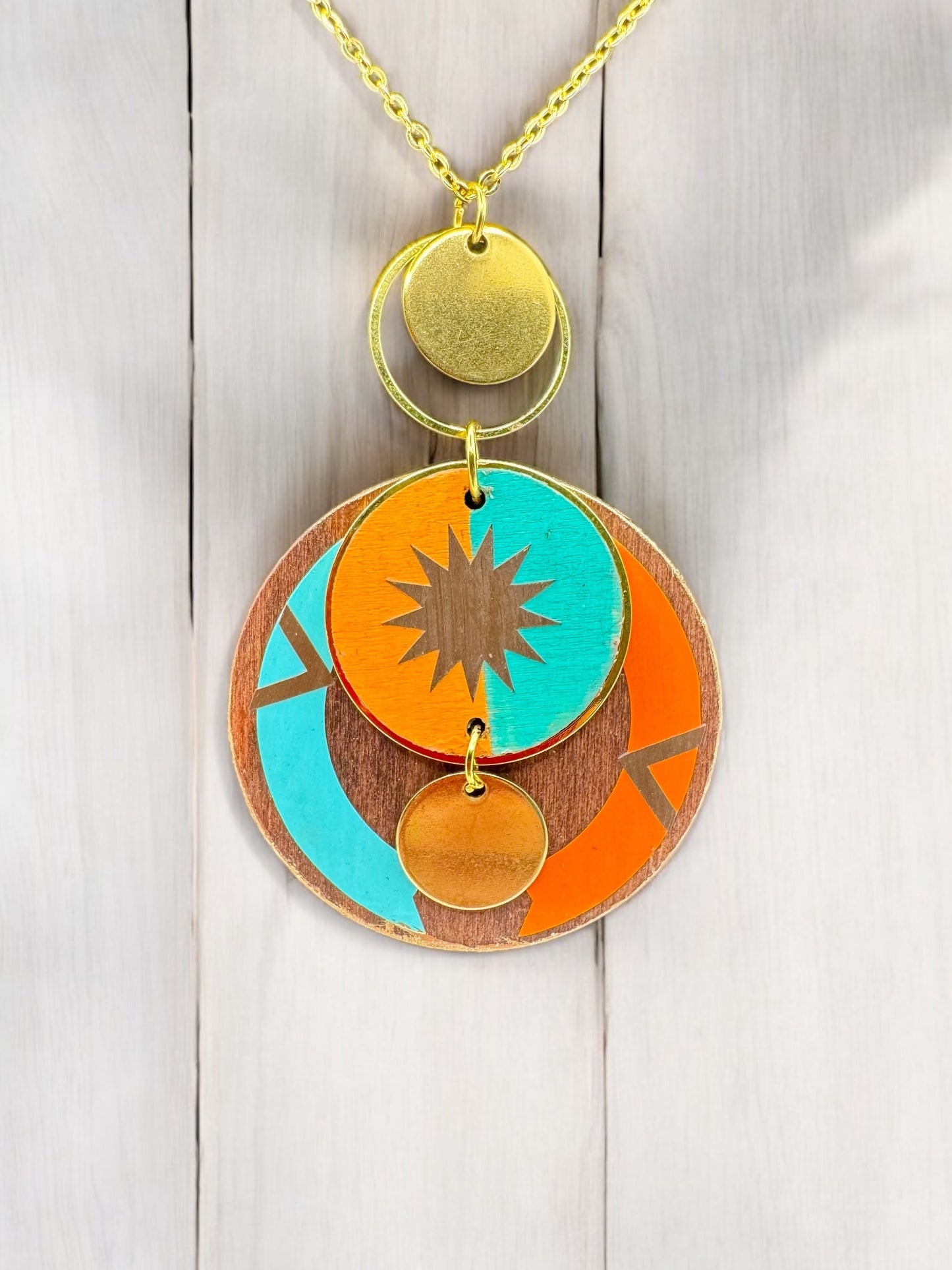 Radiant Harmony Hand-Painted Wood Pendant Necklace