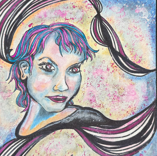 “Aurora en Movimiento” – 7.5x7.5 Mixed Media on Paper (2015)