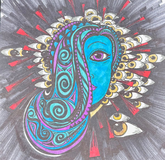 “Pierced by Eyes” 7x7 ink on paper (2014)