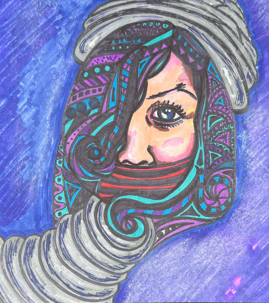 “Bound and Becoming” – 6.5 x 7.5 Ink and Colored Pencil on Paper (2019)