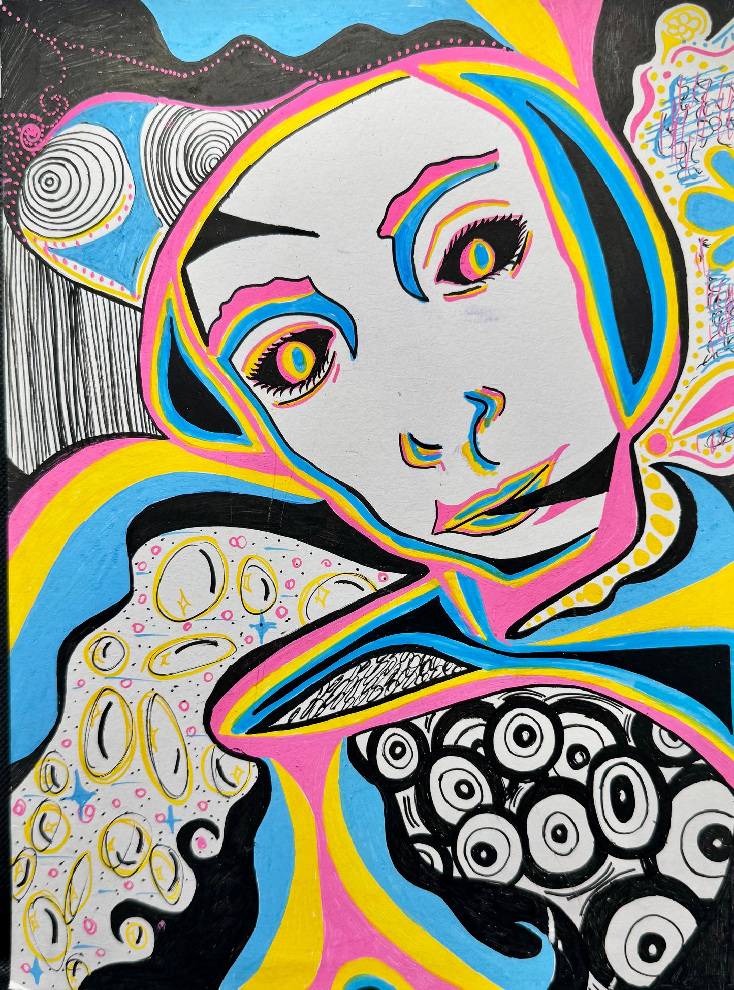 “Electric Gaze” – 9x12 Acrylic Marker on Paper (2024)