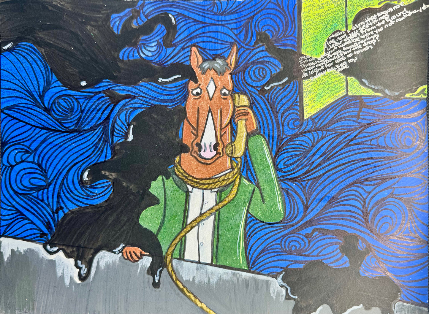 “The View from Halfway Down” – 9x12 Colored Pencil and Ink on Paper (2023)