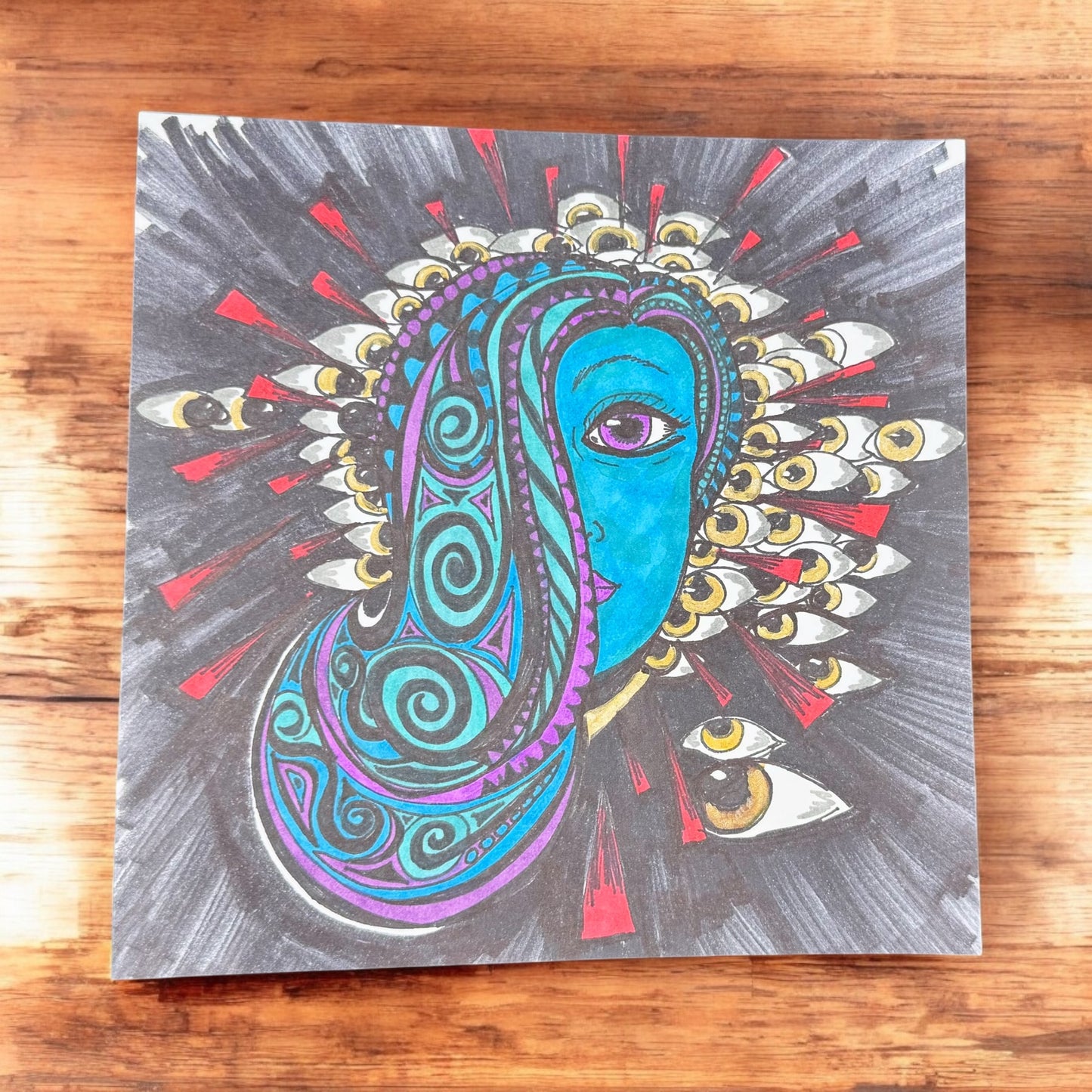 “Pierced by Eyes” 7x7 ink on paper (2014)