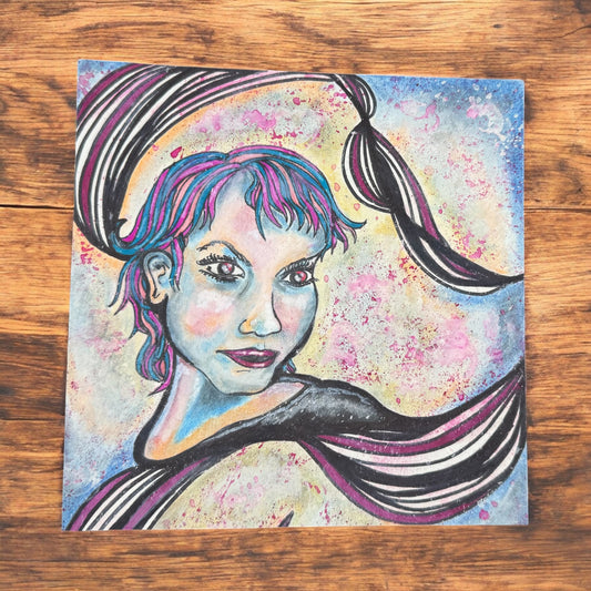 “Aurora en Movimiento” – 7.5x7.5 Mixed Media on Paper (2015)