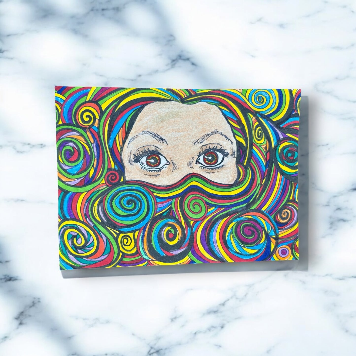 “Unraveled Gaze” – 5x7 Colored Pencil & Ink on Paper (2014)