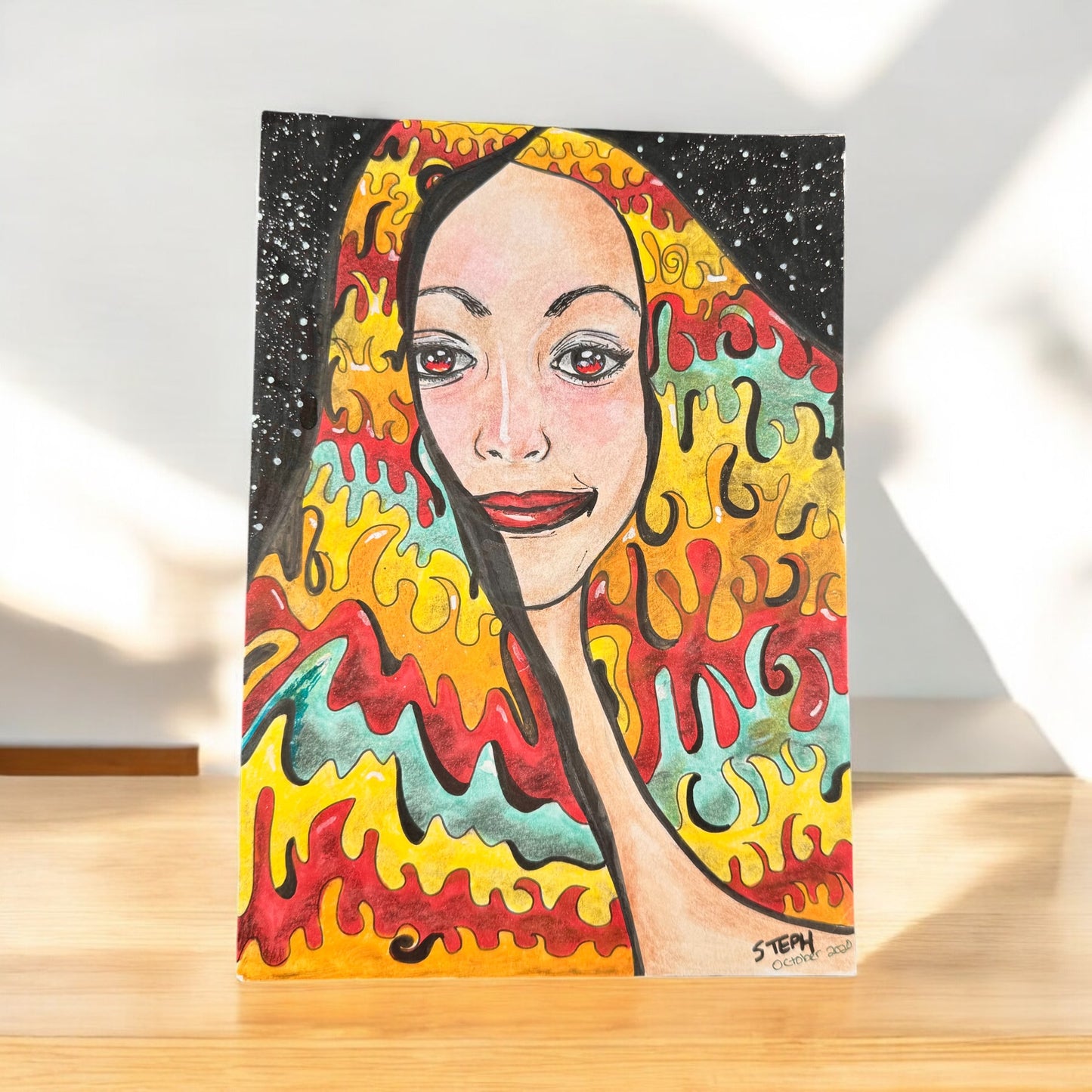 “Flamewalker” – 7x10 Colored Pencil & Ink on Paper (2020)
