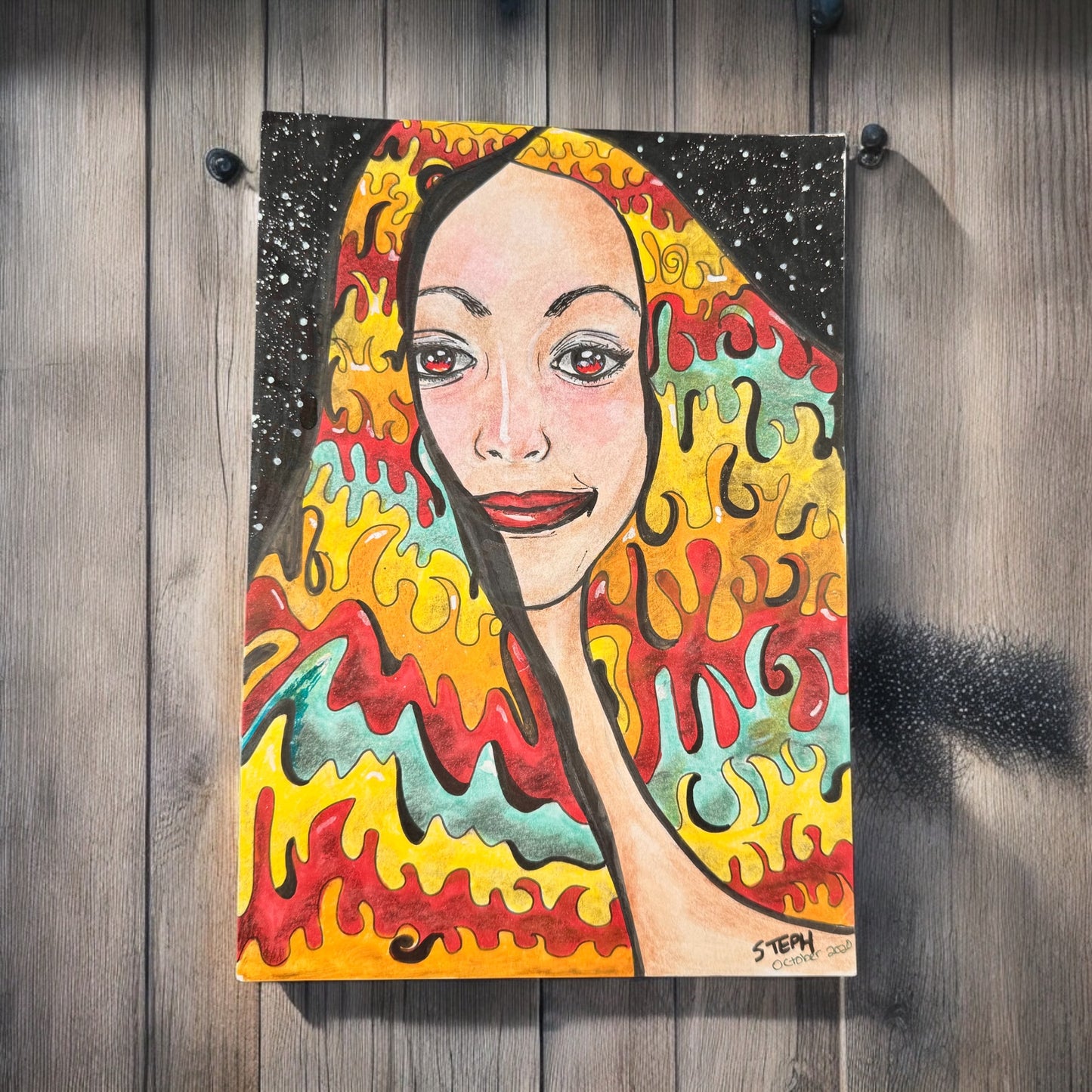 “Flamewalker” – 7x10 Colored Pencil & Ink on Paper (2020)