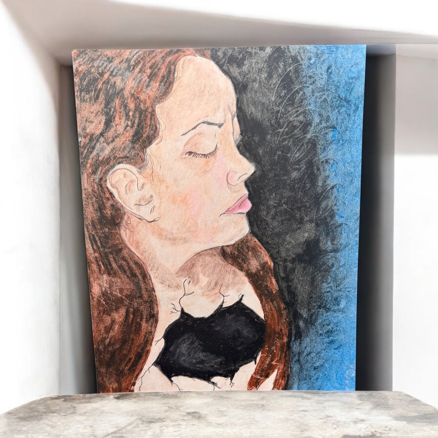 “Fractured Stillness” – 8x10 Colored Pencil and Pastel on Paper (2019)