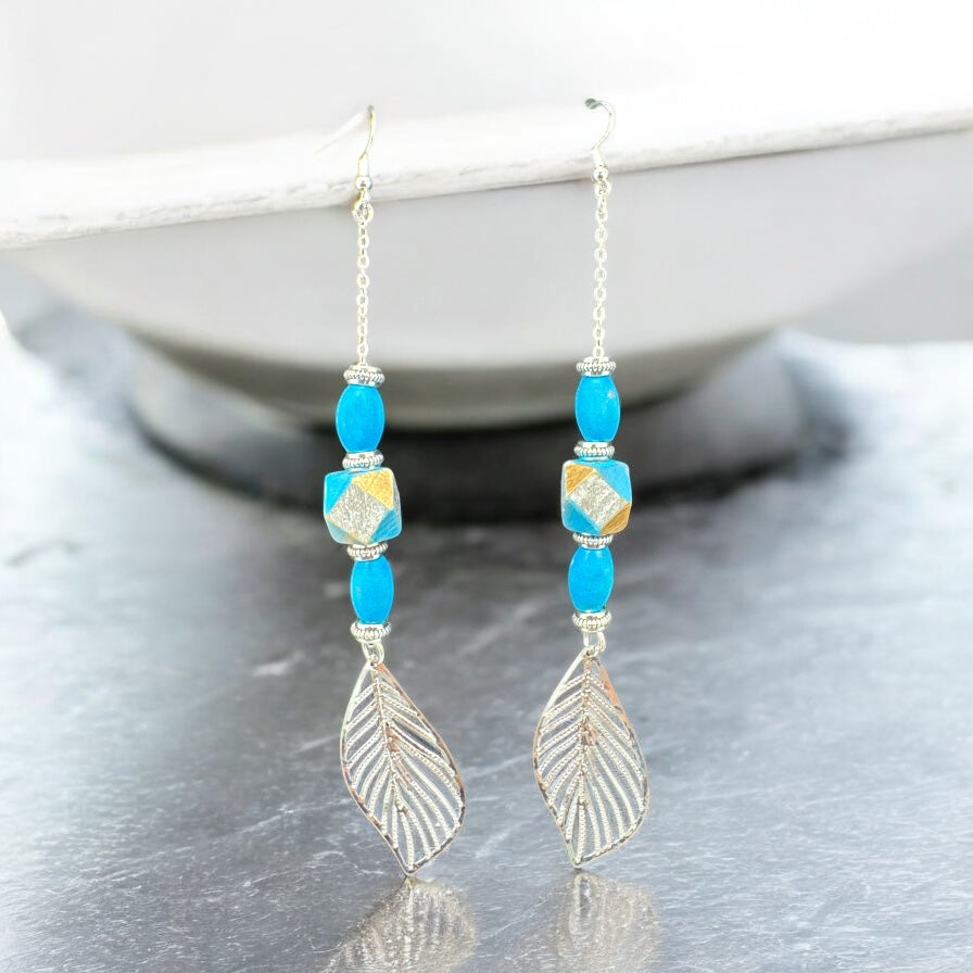 Sky Leaf Drop Earrings