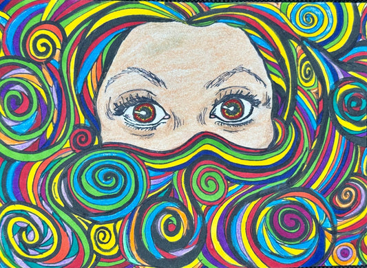 “Unraveled Gaze” – 5x7 Colored Pencil & Ink on Paper (2014)