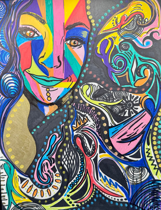 “Unmasked” – 9x12 Acrylic Marker on Paper (2023)