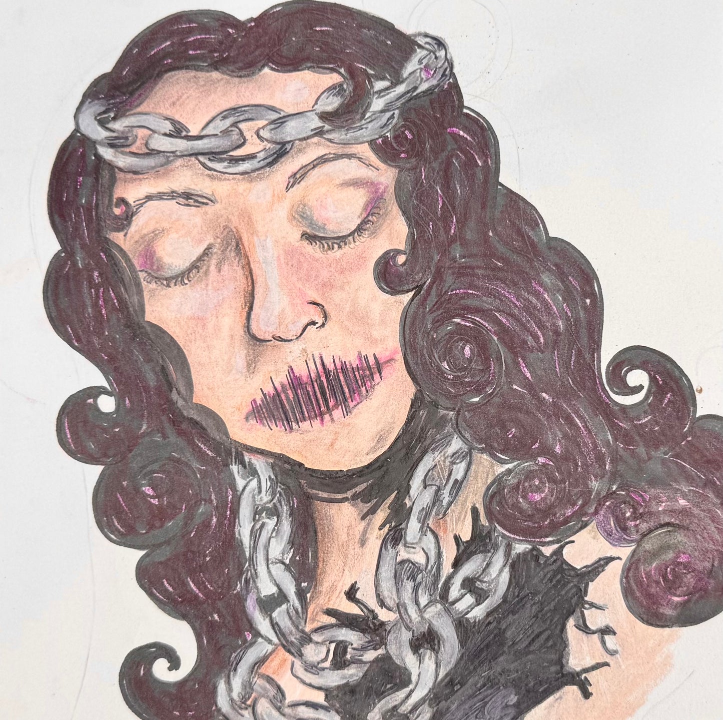 “Bound Voice” – 7x7 Colored Pencil on Paper (2020)