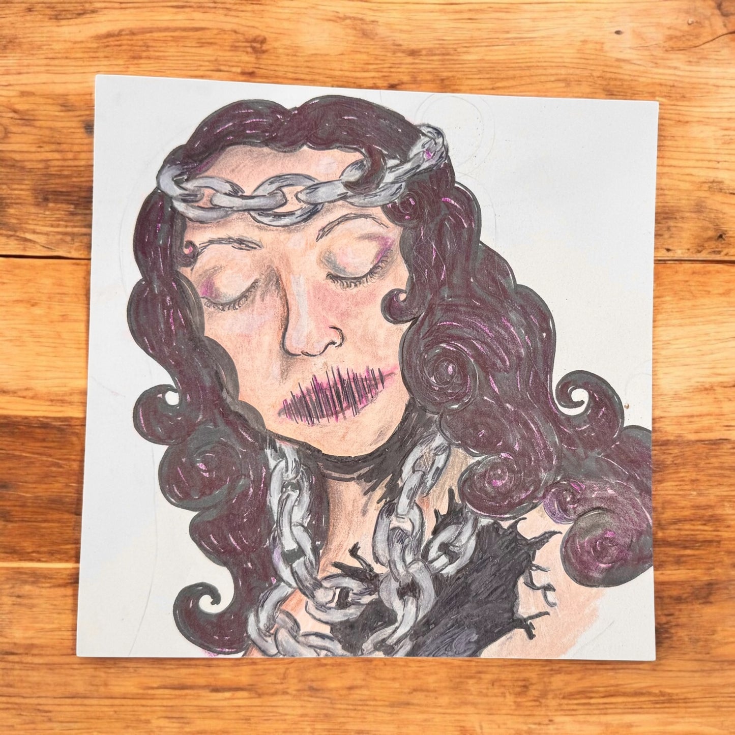 “Bound Voice” – 7x7 Colored Pencil on Paper (2020)