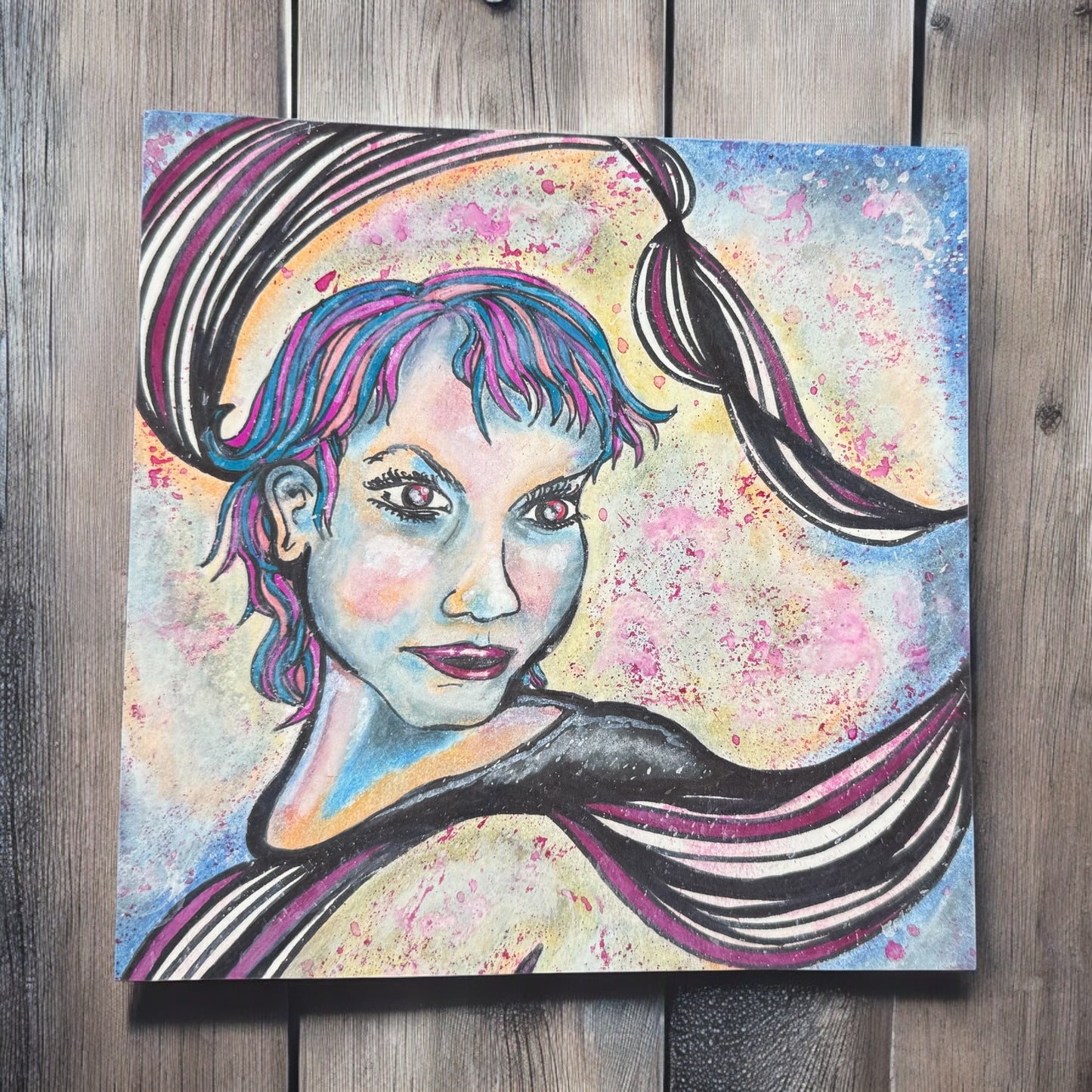 “Aurora en Movimiento” – 7.5x7.5 Mixed Media on Paper (2015)