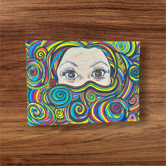 “Unraveled Gaze” – 5x7 Colored Pencil & Ink on Paper (2014)