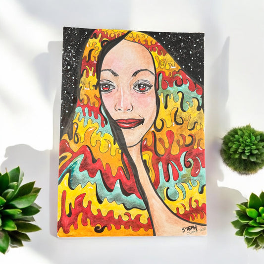 “Flamewalker” – 7x10 Colored Pencil & Ink on Paper (2020)