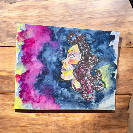 “Celestial Reverie” – 8x10 Ink and Watercolor on Paper (2015)
